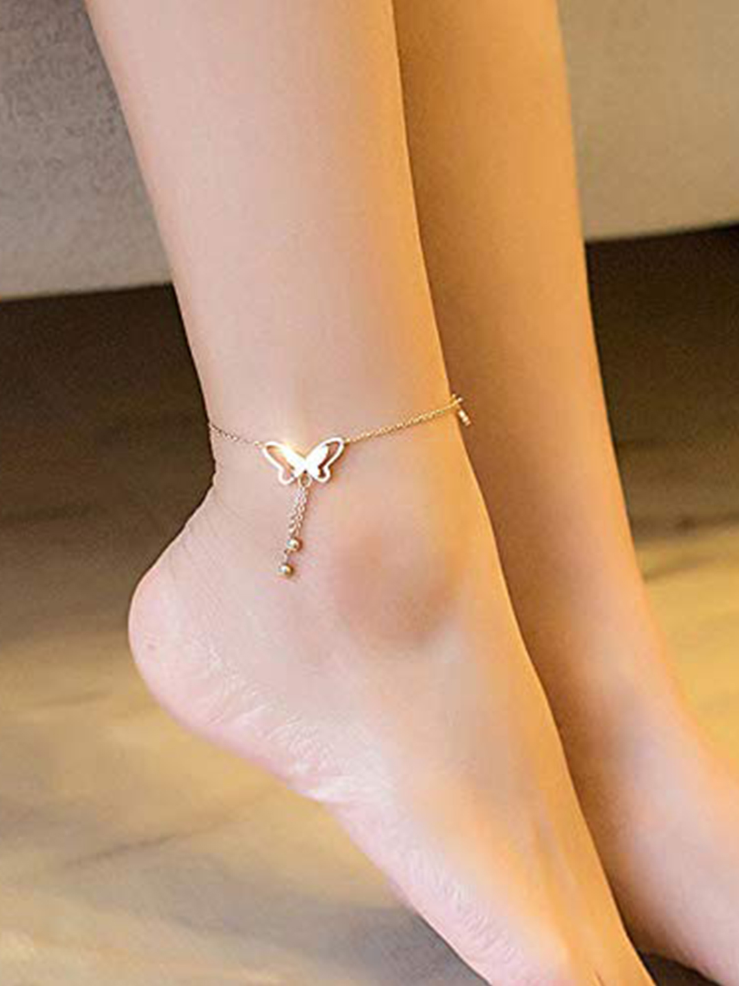 YouBella 18k Rose Gold Plated Butterfly Anklet for Women and Girls